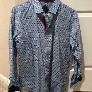 Pavini men’s button up with French cuffs in navy.